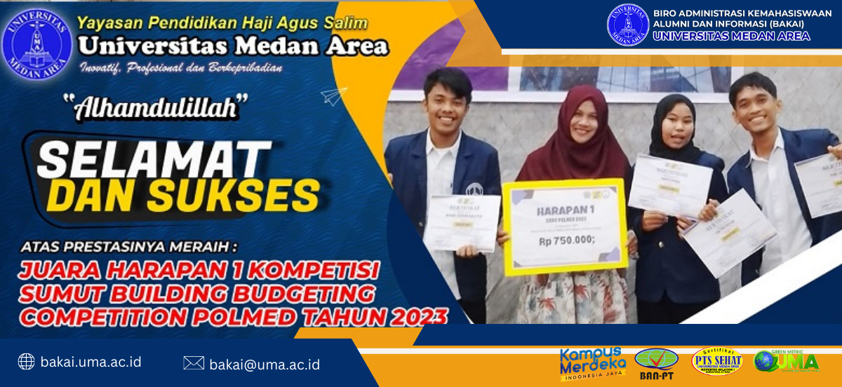 3 Mahasiswa Teknik Sipil UMA Raih Juara Harapan 1 Kompetisi Sumut Building Budgeting Competition Polmed Tahun 2023