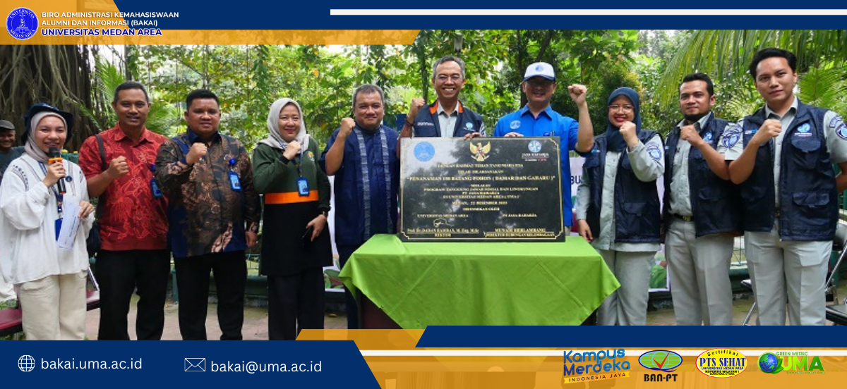 Universitas Medan Area dalam wujud kerjasama dengan Jasa Raharja Cabang Sumatera Utara dan bentuk Tanggung Jawab Sosial dan Lingkungan (TJSL) melakukan penanaman pohon di Taman Hutan Raya kampus Universitas Medan Area